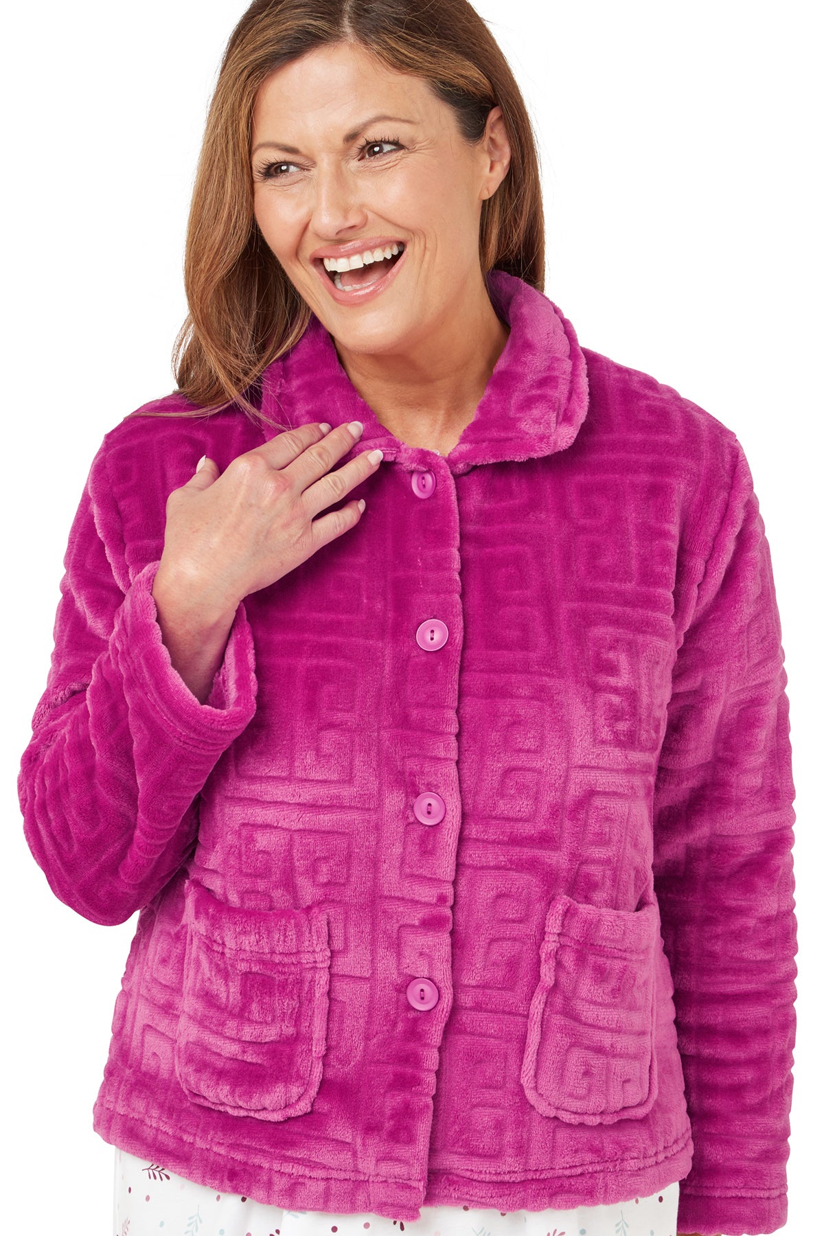 Greek Key Embossed Fleece Bed Jacket – Marlon