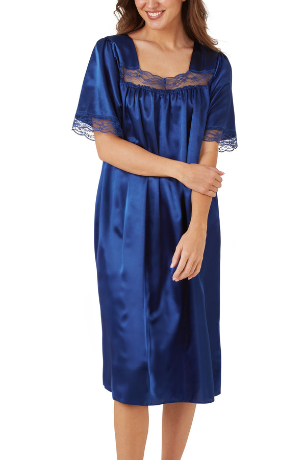 Cherie Classic Soft Satin & Lace Sleeved Nightdress