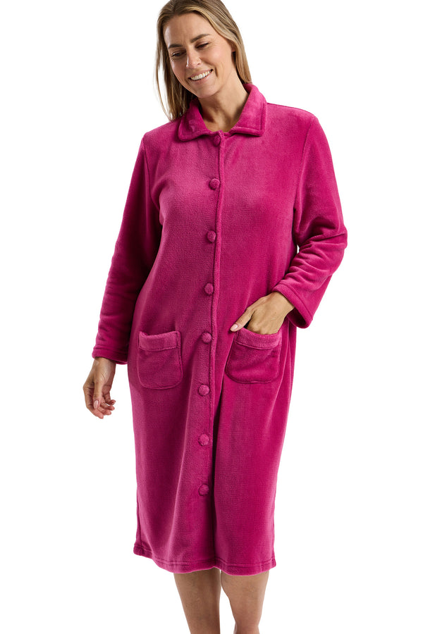 Ramona Soft & Cosy Coral Fleece Button Front Housecoat