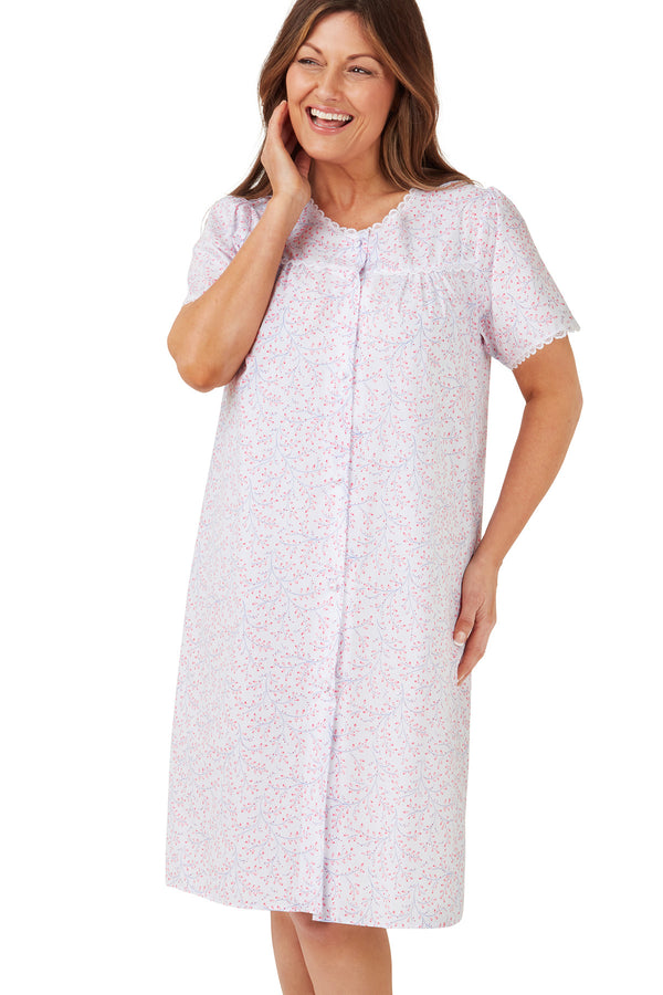 Swirl Leaf Button Through Easy-Care Nightdress