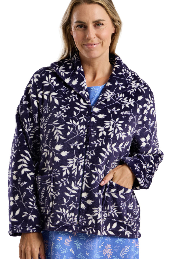 Leaf Silhouette Cosy Printed Fleece  Zipper Bedjacket