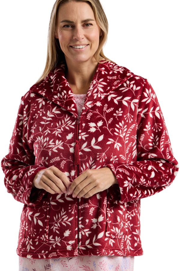 Leaf Silhouette Cosy Printed Fleece  Zipper Bedjacket