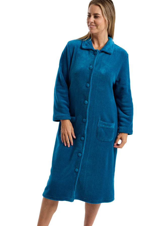 Ramona Soft & Cosy Coral Fleece Button Front Housecoat