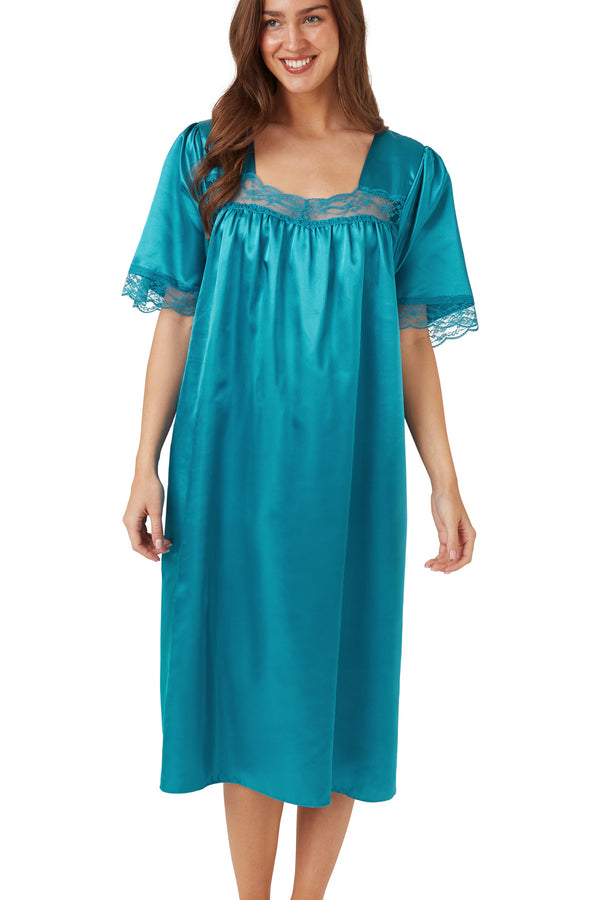 Cherie Classic Soft Satin & Lace Sleeved Nightdress