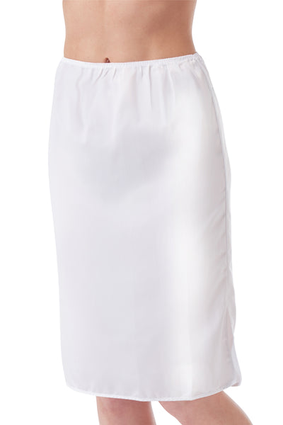 Marlon Bella white polyester satin 24" underskirt, half slip, petticoat, photograph on model