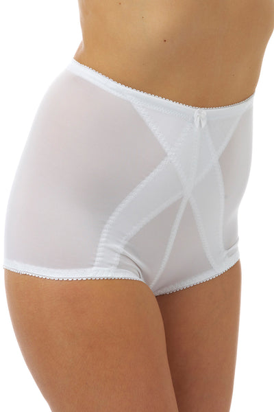 Marlon Emily white firm control maxi control brief  with support panels. Photograph on model